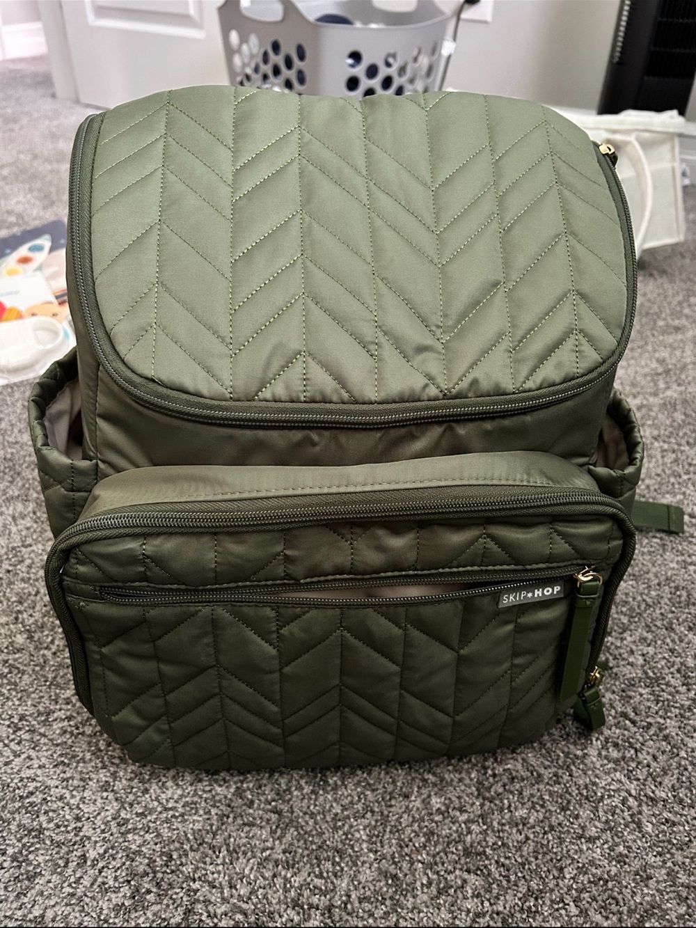 Skip Hop Quilted Olive Green Backpack